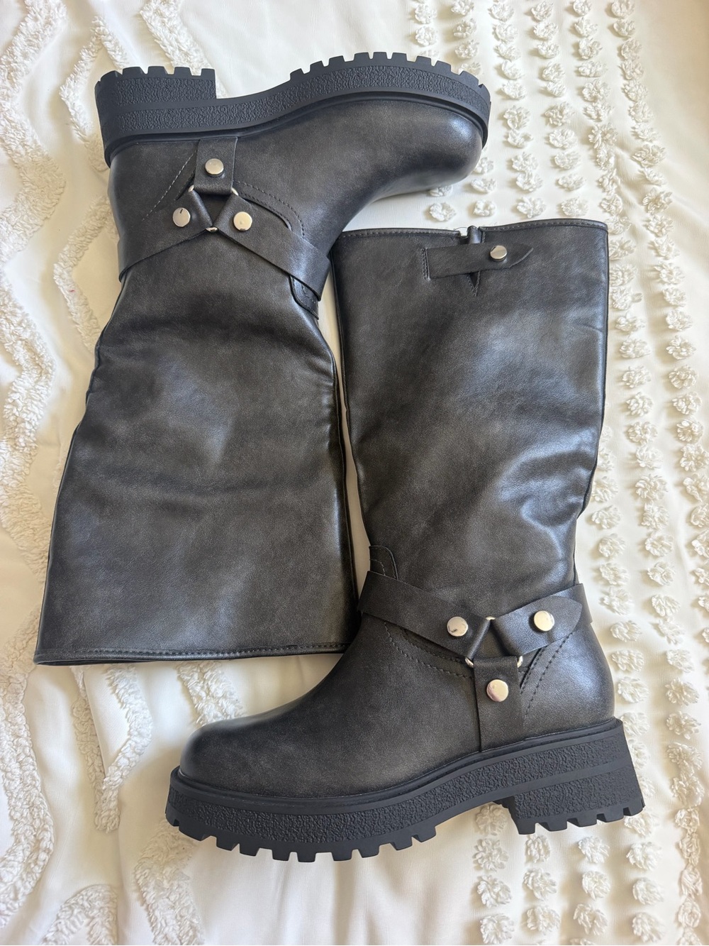 Women's Black Tall Combat Boots with Chunky Lug Sole